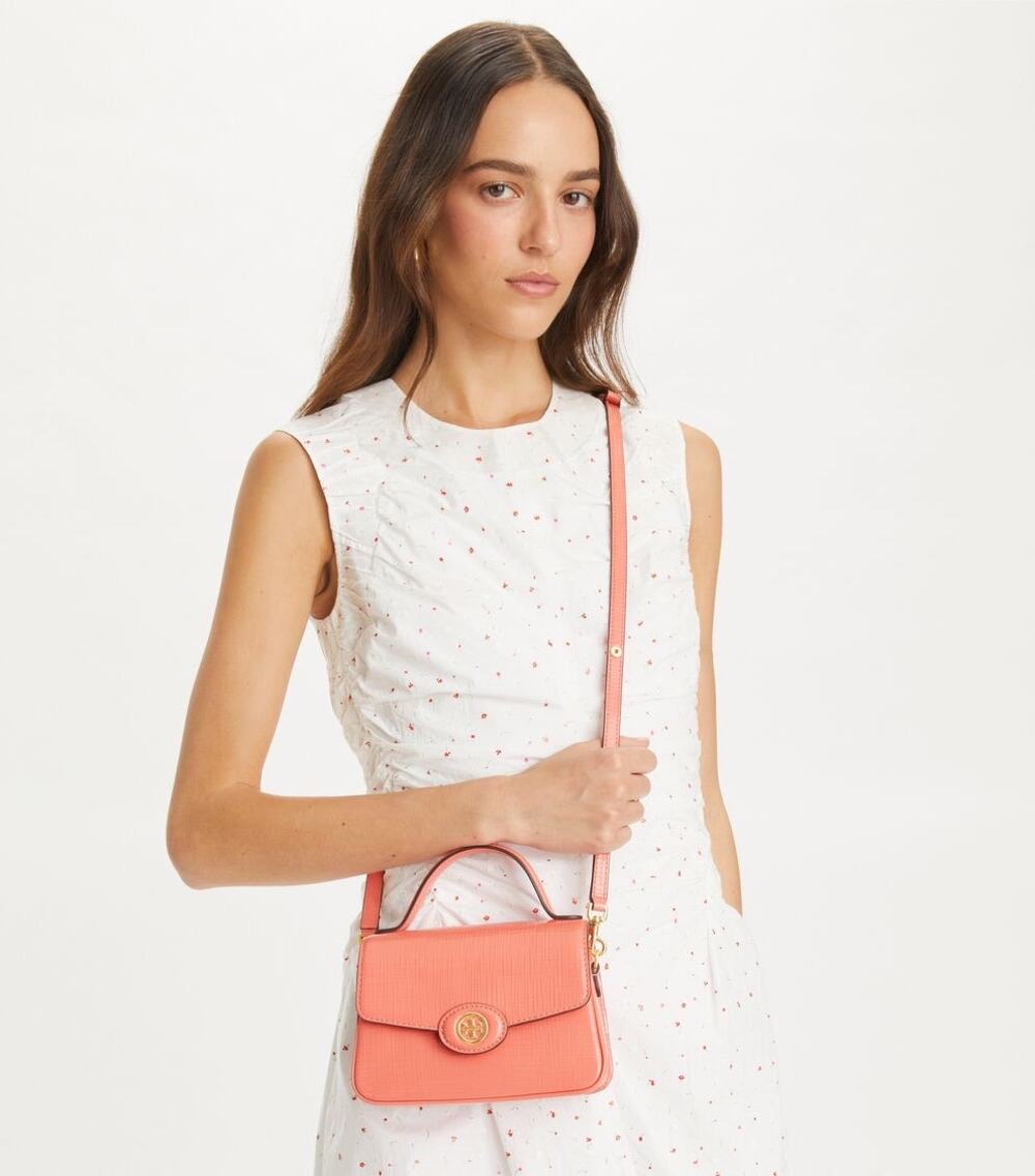 Tory Burch Robinson Small Top-Handle Bag in Coral Crush